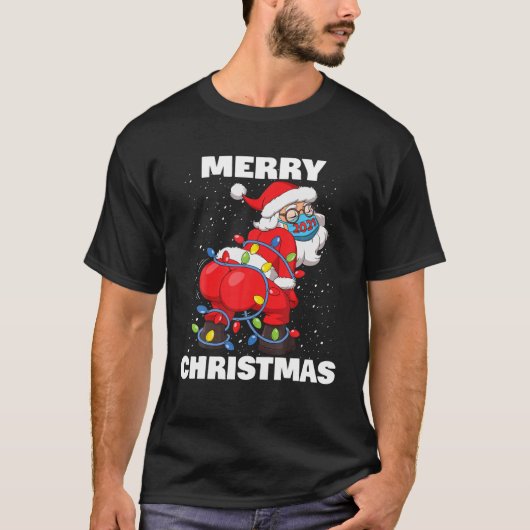 Twerkende kerstman met gezichtsmasker — kersttang t-shirt (Voorkant)