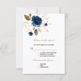Twh fantasievolle Blauwe Gouden Bloem Bruiloft RSV RSVP Kaartje