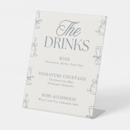 Twhimsisch Blauwe Bruiloftsborrel Drankbar Menu Reclamebord Met Voetstuk