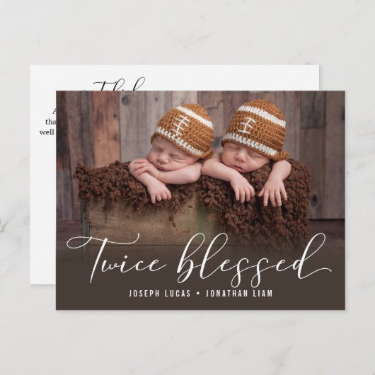 Twice Blessed Photo Twin Birth Aankondigingskaart (Voorkant / Achterkant)