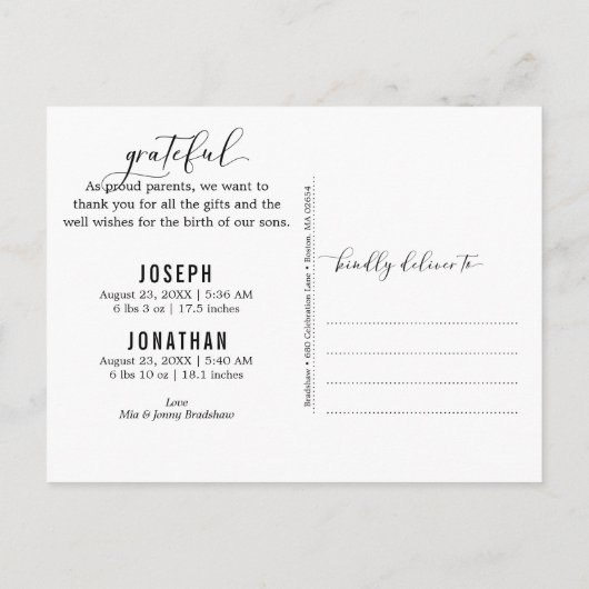 Twice Blessed Photo Twin Birth Aankondigingskaart (Achterkant)