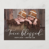 Twice Blessed Photo Twin Birth Aankondigingskaart (Voorkant)