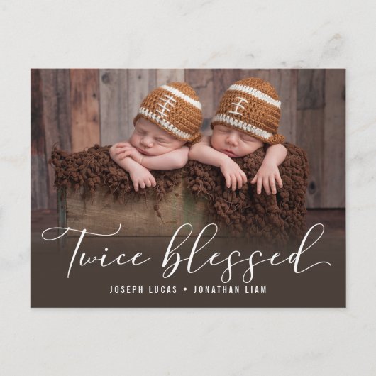 Twice Blessed Photo Twin Birth Aankondigingskaart (Voorkant)