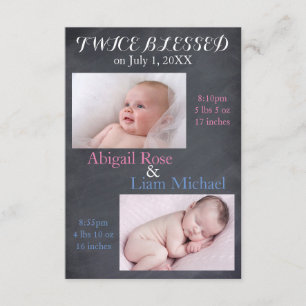 Twice Blessed Twins - 3x5 Birth Announounding Aankondiging
