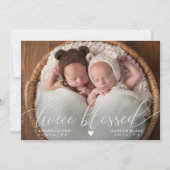 Twice Blessed Twins Photo Birth Aankondiging (Voorkant)