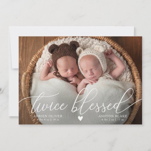 Twice Blessed Twins Photo Birth Aankondiging (Voorkant)
