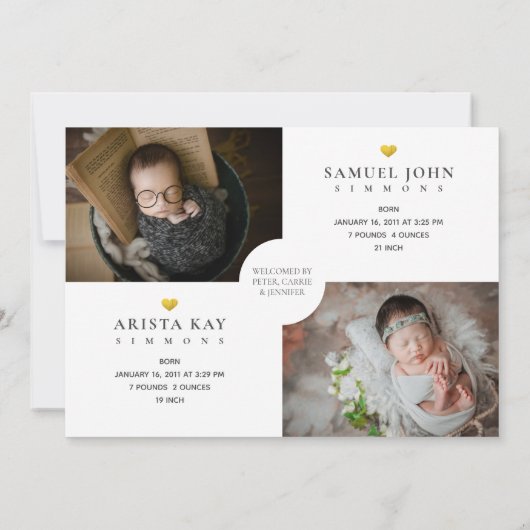 Twice Blessed Twins Photo Collage Newborn Birth Aankondiging (Achterkant)