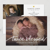 Twice Blessed Twins Photo Collage Newborn Birth Aankondiging (Voorkant / Achterkant)