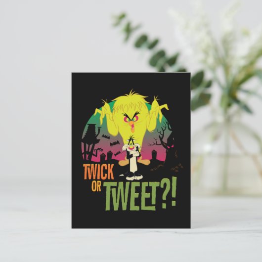 "Twick or Tweet" TWEETY™ & SYLVESTER™ Uitnodiging Briefkaart (Staand voorkant)