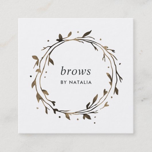 Twig Botanical Wreath Vierkante Visitekaartje (Voorkant)