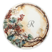 Twig Krans Witte Bloemen Rode bessen Keramische Knop (Voorkant)