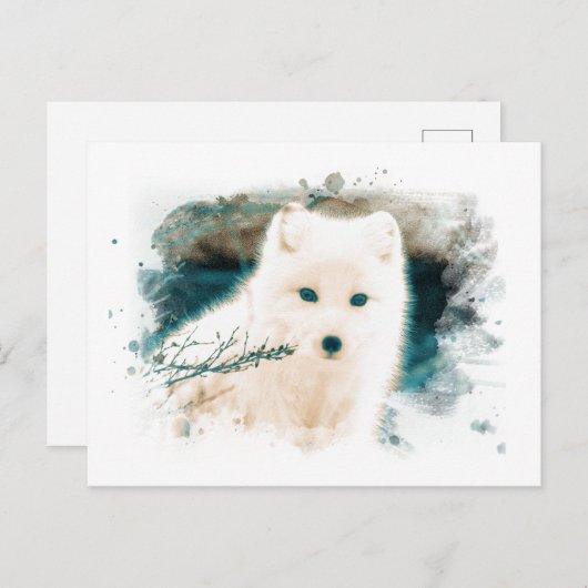 *~* Twig Snow Fox White Fox AP18 Arctic Polar Briefkaart (Voorkant / Achterkant)