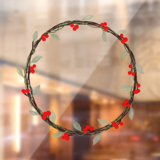 Twiggy Winter Wreath met bladeren en bessen Raamsticker (Vel 2)