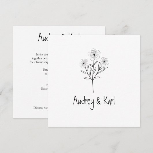 Twigs and Flowers Monogrammed Modern & Minimalist Kaart (Voorkant / Achterkant)