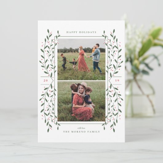 Twigs & Berries 2 Foto Kerstkaart Kaart (Staand voorkant)