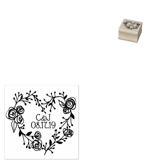Twigs Bessen en Rozen Hartkrans | Bruiloft Rubberstempel (Gestempeld)