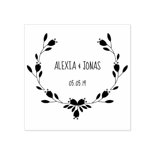 Twigs  & Flowers Wedding Monogram Rubberstempel (Afrduk)