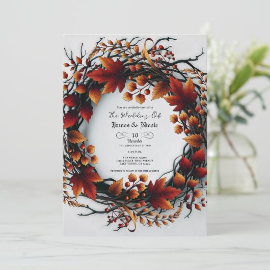 Twigs & Leaves Elegante Herfst Bloemen Herfst brui Kaart (Staand voorkant)