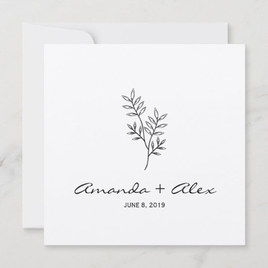 Twigs & Leaves Monogram Black & White Wedding Kaart (Voorkant)