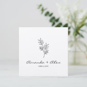Twigs & Leaves Monogram Black & White Wedding Kaart (Staand voorkant)