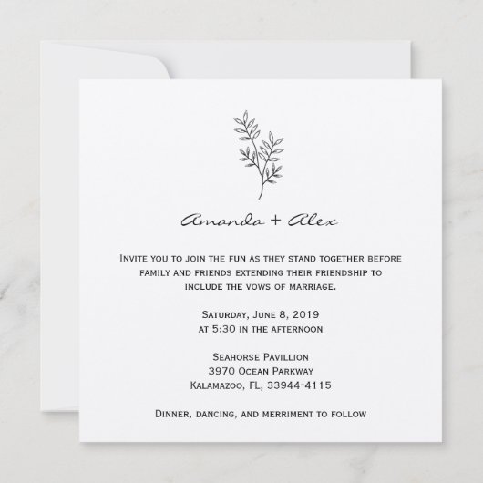 Twigs & Leaves Monogram Black & White Wedding Kaart (Achterkant)