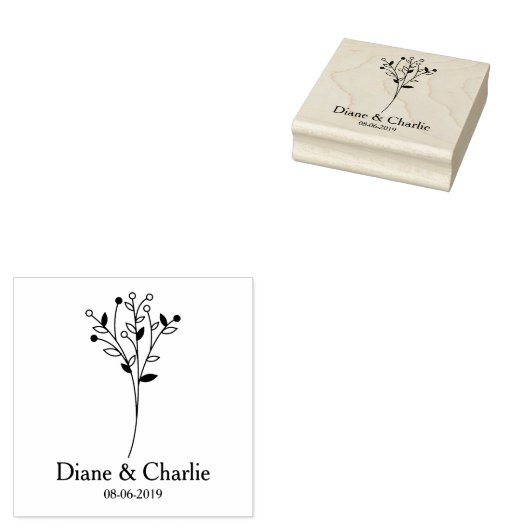 Twigs Wedding Monogram Rubberstempel (Gestempeld)