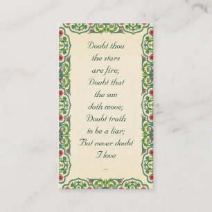 Twijfel je dat de sterren vuur zijn; Twijfel dat d Visitekaartje