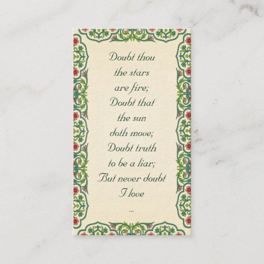 Twijfel je dat de sterren vuur zijn; Twijfel dat d Visitekaartje (Voorkant)