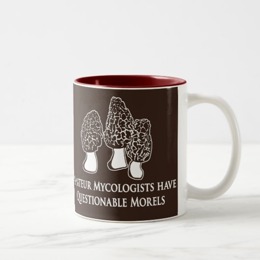 twijfelachtig morels pun design tweekleurige koffiemok (Rechts)