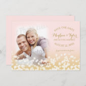 Twijfelende lichten Goud en Roze Save the Date (Voorkant / Achterkant)