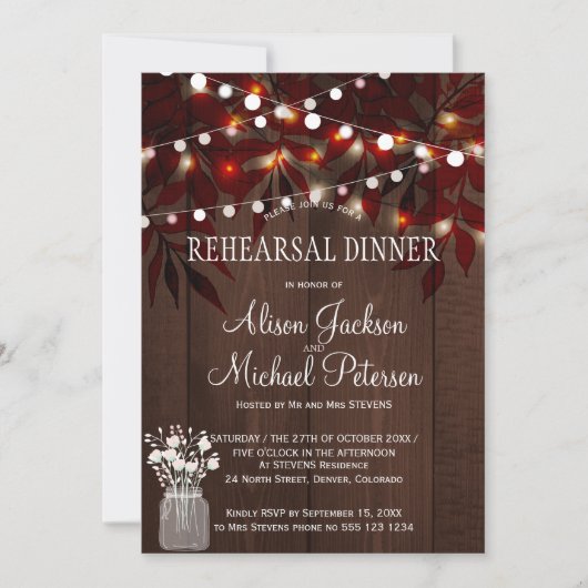 Twijfelende lichten rustieke herfstbladeren repeti kaart (Voorkant)