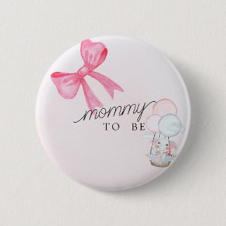 Twijfelende Moeder Baby Shower Knop met Roze Strik Ronde Button 5,7 Cm