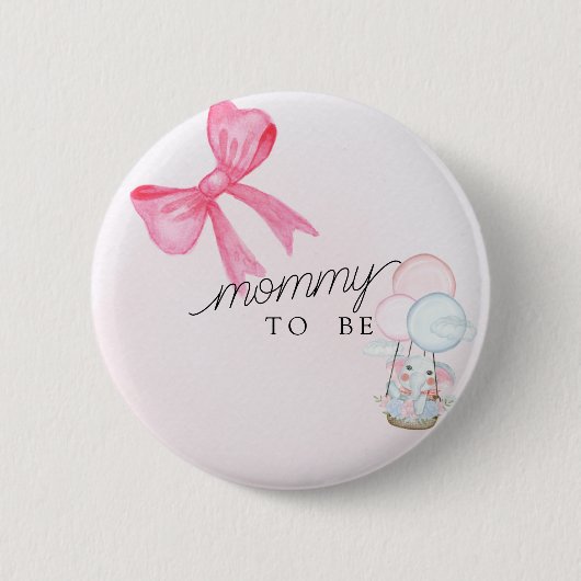 Twijfelende Moeder Baby Shower Knop met Roze Strik Ronde Button 5,7 Cm (Voorkant)