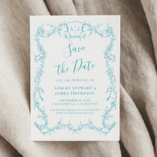 Twijfelende Roos Turquoise Trouw Save the Date Kaart