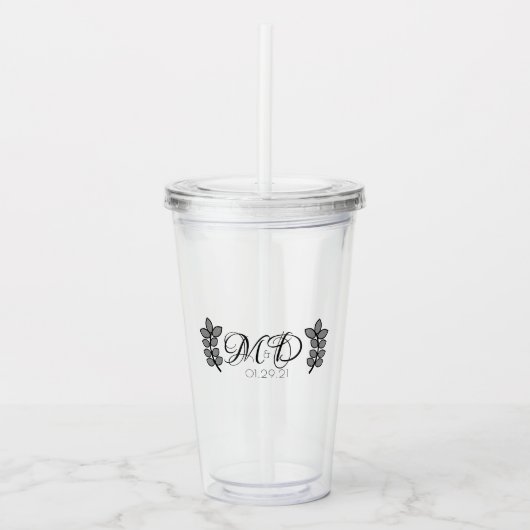 Twijg Blad Bruiloft Logo Jubileum Acryl Drinkbeker (Voorkant)