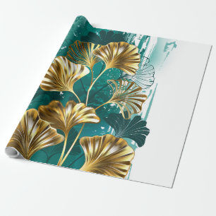 Twijg met gouden bladeren Ginko Biloba Cadeaupapier