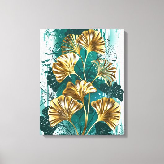 Twijg met gouden bladeren Ginko Biloba Canvas Afdruk (Voorkant)