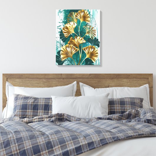 Twijg met gouden bladeren Ginko Biloba Canvas Afdruk (Insitu (Slaapkamer))