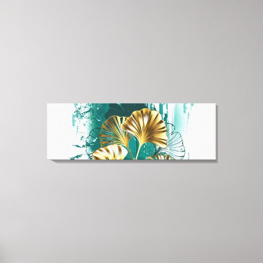 Twijg met gouden bladeren Ginko Biloba Canvas Afdruk (Voorkant)