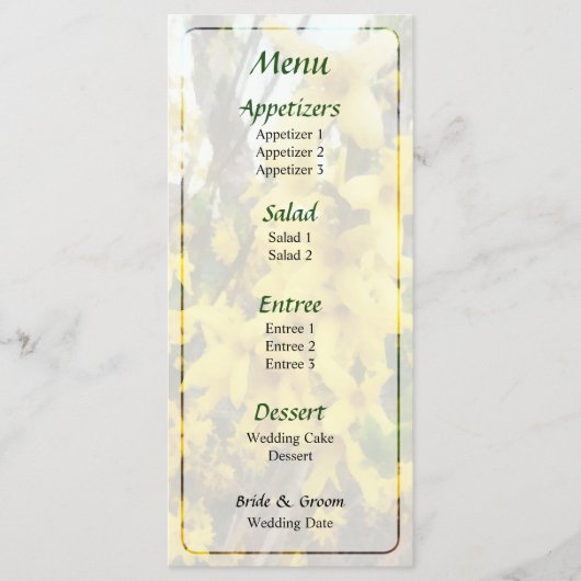 Twijg van Forsythia Trouwmenu Menu (Voorkant)