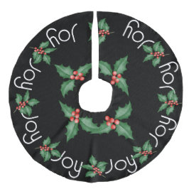 Twijgjes hulst met rode bessen imitatie linnen kerstboom kleed