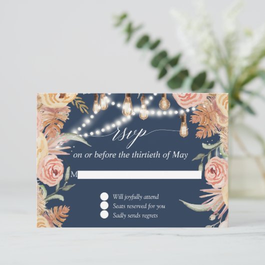 Twijkelichtjes Marine Roze Bloem Flets Loof RSVP (Staand voorkant)