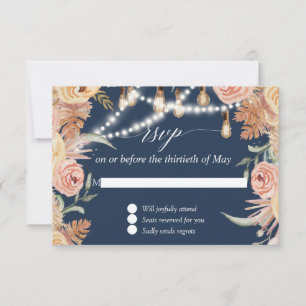 Twijkelichtjes Marine Roze Bloemen Vervagende Gebl RSVP Kaartje