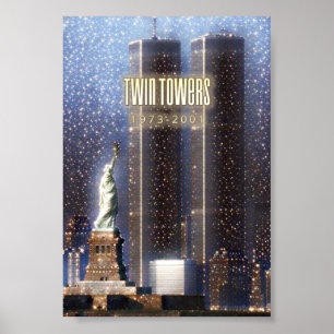 Twijntorens van het World Trade Center gestileerd Poster