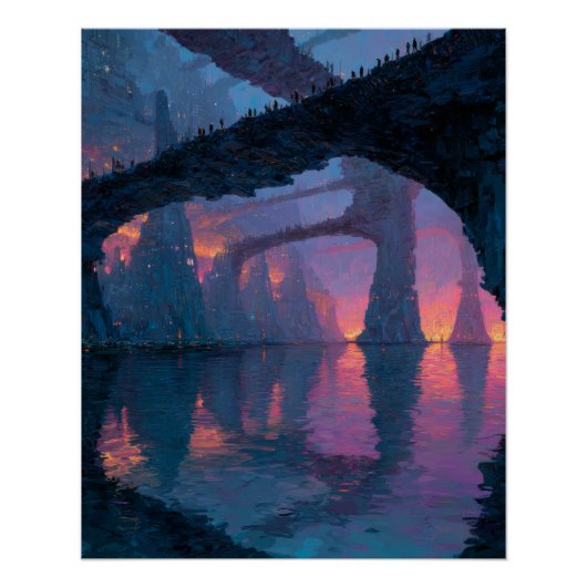 Twilight Arch Bridge Reflectie Fantasie Kunst Perfect Poster (Voorkant)