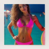 Twilight Beach Portrait - Vrouw in Neon Pink Bikin Legpuzzel (Verticaal)