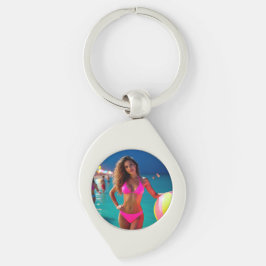 Twilight Beach Portrait - Vrouw in Neon Pink Bikin Sleutelhanger