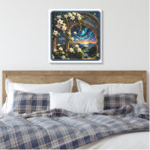 Twilight bloesems door de gebogen tuinmuur canvas afdruk (Insitu (Slaapkamer))