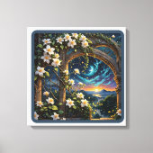 Twilight bloesems door de gebogen tuinmuur canvas afdruk (Voorkant)