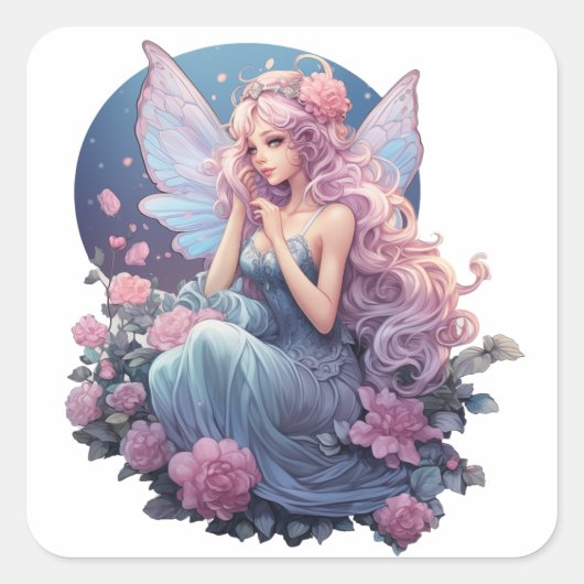 Twilight Blossom Fairy illustratie Vierkante Sticker (Voorkant)